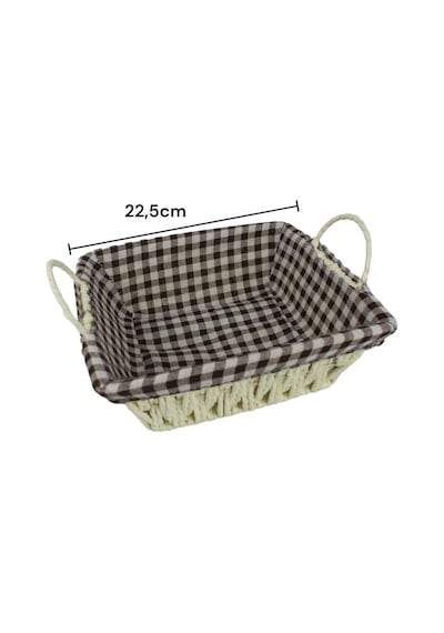 Hasır Rattan Ekmeklik Ekmek Sepeti Kare Ekose Kumaşlı Krem