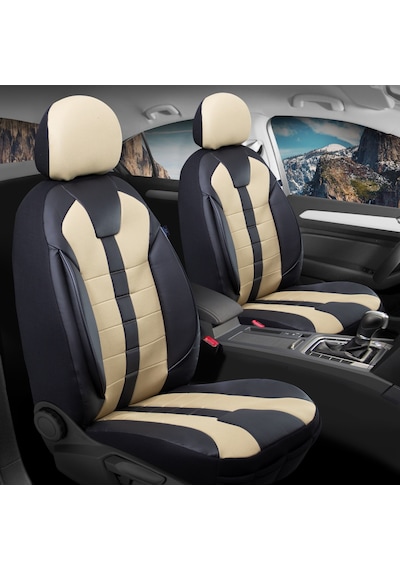 Renault 11 Flash Uyumlu Lüx Deri Detaylı Oto Koltuk Kılıfı Ön Arka Takım Vista Bej Siyah