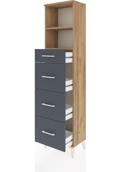 Arges Dolap 2 Raflı 4 Çekmeceli 44x30x182 Çam-antrasit Atlas Çam