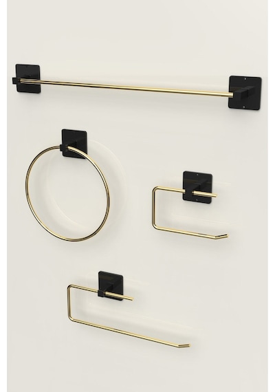Karteya Yapışkanlı Paslanmaz Gold Rulo Ve Uzun Havluluk Wc Kağıtlık Ve Çember Havluluk Banyo Mutfak 4'lü Set Altın