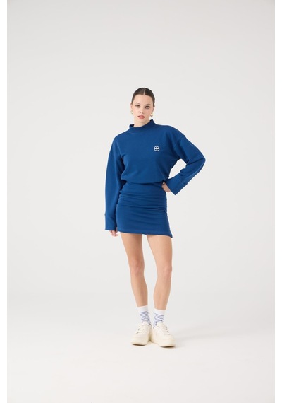 Holly Lolly Yırtmaçlı Dokuma Kumaş Mini Claire Elbise Mavi