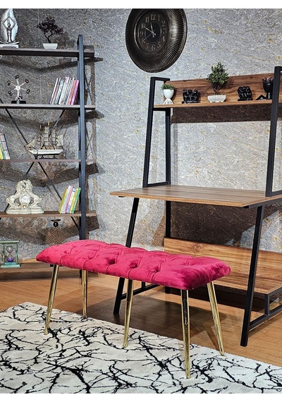 Zafir Gold Metal Bordo Oturaklı Sivriltme Ayaklı Babyface Puf & Bench & Oturak Bordo