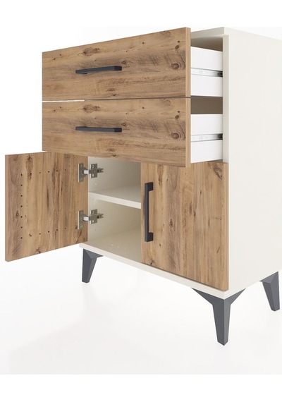Arges Komodin Tek Raflı 2 Çekmeceli 2 Kapaklı 60x30x80 Aytaşı-çam Aytası