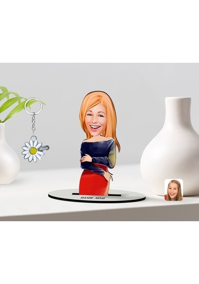 Kişiye Özel Kadın Karikatürlü 3D Ahşap Biblo Ve Isimli Silver Pap (473567137)