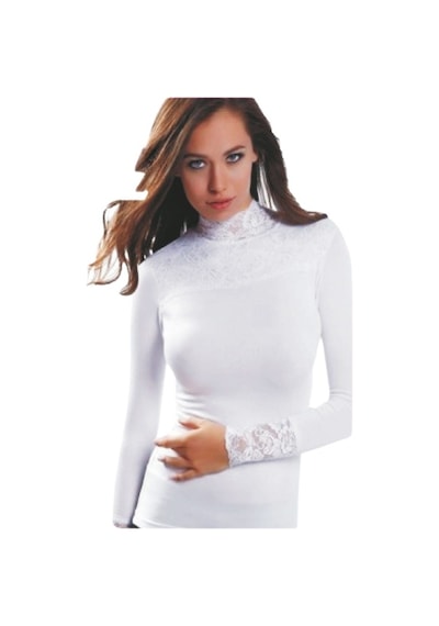 Lonca Tekstil Dantel Detaylı Boğazlı Body Beyaz