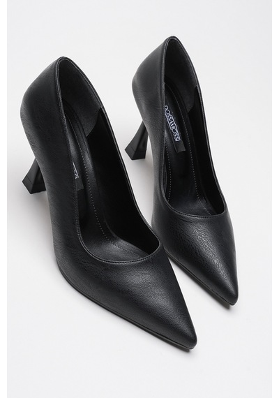 Alewomen Siyah Deri 10 Cm Topuklu Ernio Stiletto Kadın Ayakkabı Siyah