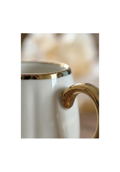 Fine Porselen Balkabağı Tasarım Altın Yaldızlı Kupa - 320 Ml Lüks Kahve Ve Çay Kupası Beyaz - 844924898 Beyaz