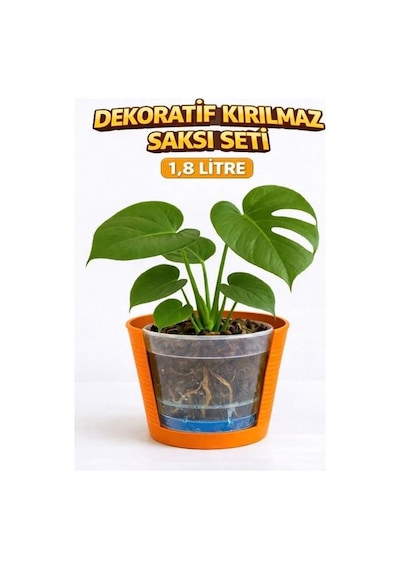2'li Saksı Seti 15 Pot Üretim Saksısı + 1.8 L Turuncu Kırılmaz Dekoratif Dış Saksı