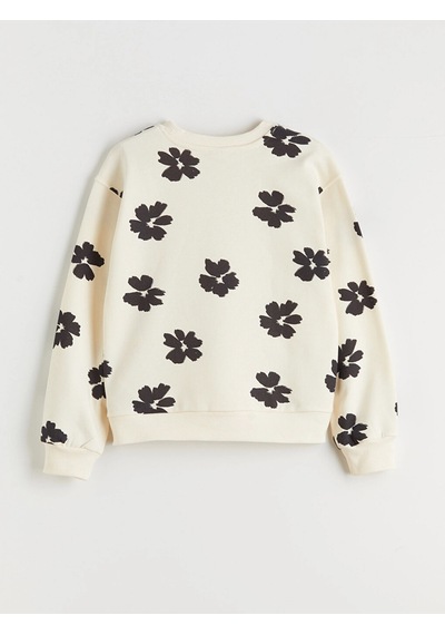 LC Waikiki Lcw Kids Ekru Bisiklet Yaka Çiçekli Kız Çocuk Sweatshirt 2'li Ecru Prınted