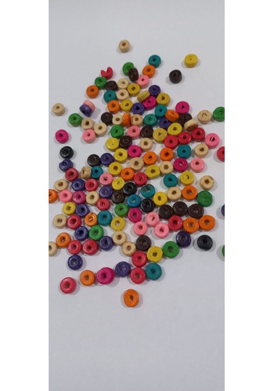 Renkli Yassı Ahşap Pul Boncuk 25 Gr. 8mm 01