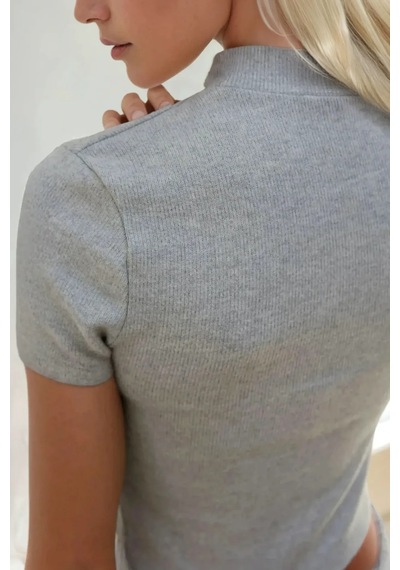 Hiccup Slim Fit Triko Crop Bluz Gri