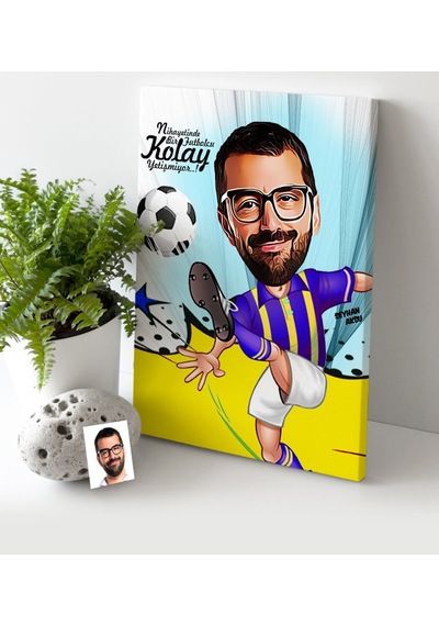 Kişiye Özel Bay Futbolcu Sarı Lacivert Karikatür Kanvas Tablo (30