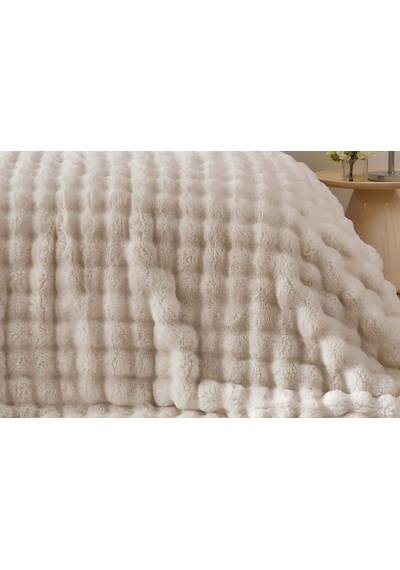 Merinos Angora Kürk Bubble Tavşan Tüyü Battaniye 220x240 Kutulu Bej