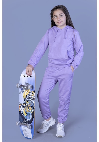 Toontoy Kids Toontoy Kız Çocuk Kapüşonlu Kanguru Cepli Eşofman Takımı Beyaz