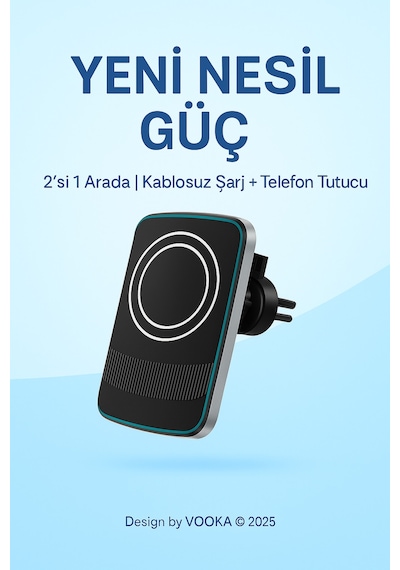 15w Magsafe Uyumlu Kablosuz Araç İçi Şarj Ve Telefon Tutucu 2'si 1 Arada, Hızlı Şarj, Izgara Tipi Siyah