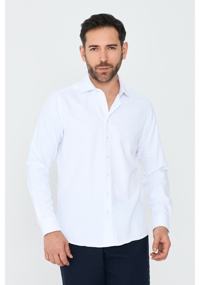 White Stone Beyaz Mikro Çizgili Dynamic Fit Erkek Uzun Kollu Gömlek Beyaz-02