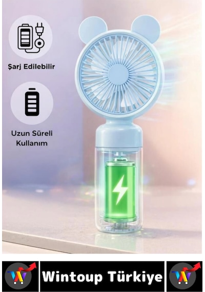 Vantilatör Sessiz Yoğun Üfleme Sevimli Ayıcık Kulaklı 2 Kademeli Şarjlı Mini Masa Üstü Vantilatör