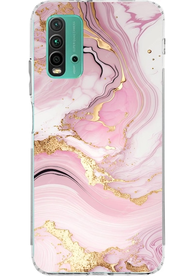 Redmi 9t - Poco M3 Uyumlu Pembe Mermer Baskılı Silikon Kılıf Renkli