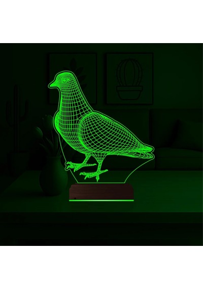 Luvivia Güvercin Kuş 3d Lamba - Masa Gece Lambası Şeffaf
