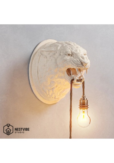Leopar Başlı Şık Ve Modern Duvar Lambası Nestvibe Özel Seri Beyaz