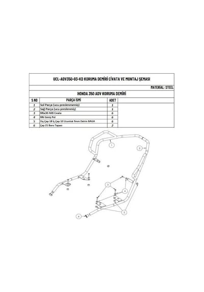 Moto Üçel Honda Adv 350 Uyumlu Etraf Koruma Demiri