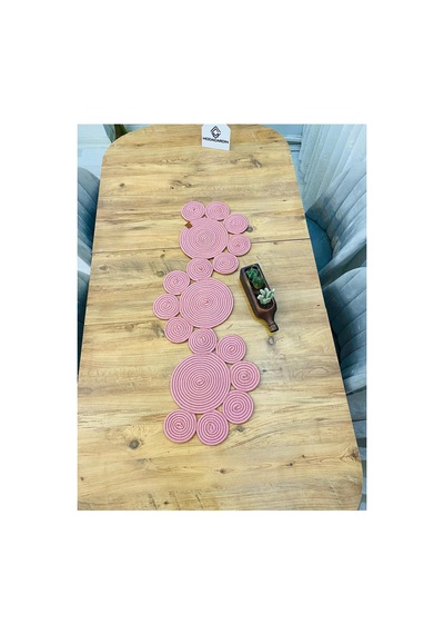Jüt, Hasır, Dekoratif Masa Örtüsü,papatya Model Runner 30x100 Cm, Sehpa Örtüsü, Bohem Tarzı Pembe Pembe