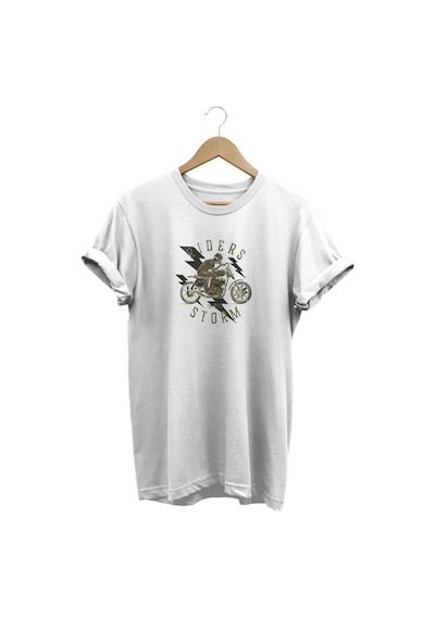 Riders Storm Baskılı Beyaz T-shirt Beyaz