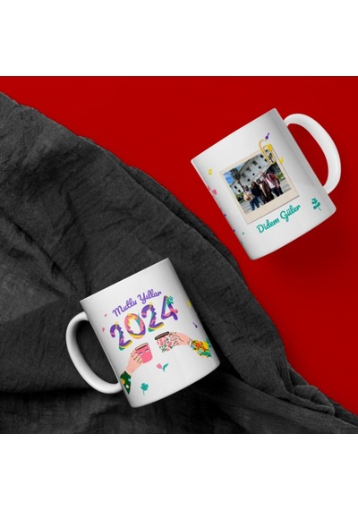 Kişiye Özel 2024 Temalı Fotoğraf Baskılı Porselen Kupa Bardak Hk