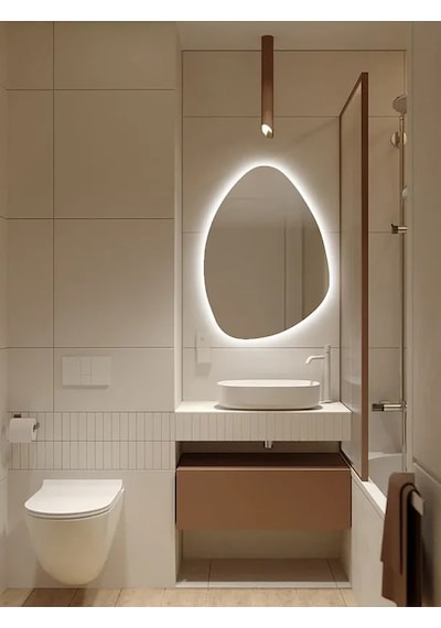Fawdecor Led Üçgen Model Dekoratif Duvar Aynası 40 X 60 Beyaz