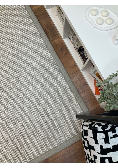 Saraz Halı Kumaş Bordür Bej Bukle Siyah Bordür Halı Salon Koridor Mutfak Çocuk Odası Halısı Kilim S263 Bej