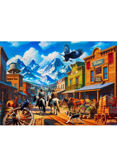 1000 Parça Legends Of The Wild West Puzzle - Vahşi Batı Kasabası Yapboz 68x48 Cm