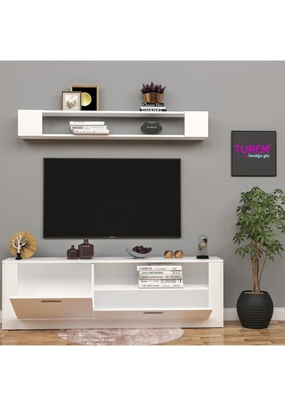 Banu Üstü Raflı Tv Ünitesi Suntalam Siyah