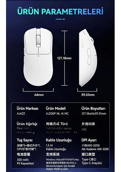 Ajazz Kablosuz Oyuncu Mouse 24000 Dpı 1000hz Bluetooth 2.4g Type C Aı Akıllı Etkileşim Manyetik Şarj Standı 300mah Genel Ajazz Kablosuz Oyuncu Mouse 24000 Dpı 1000hz Bluetooth 2.4g Type C Aı Akıllı Etkileşim Manyetik Şarj Standı 300mah Genel