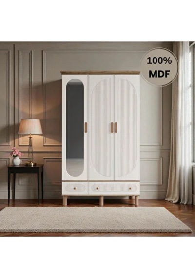 Comiet Sally 3 Kapaklı Aynalı Çekmeceli Mdf Gardırop Aytaşı Comiet Sally 3 Kapaklı Aynalı Çekmeceli Mdf Gardırop Aytaşı