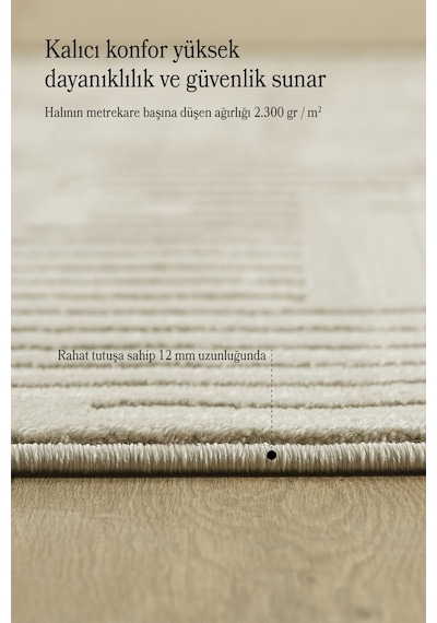 Modern Oturma Odası Halısı Salon Halısı Yolluk Bej Halı Hav Toz Vermez Kolay Temizlenebilir Halı Bej