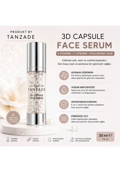Produkt By Tanzade 3d Capsule Face Serum 30 Ml Hyaluronic Acid, C Vitamini Ve E Vitamini Nemlendirici Yüz Serumu