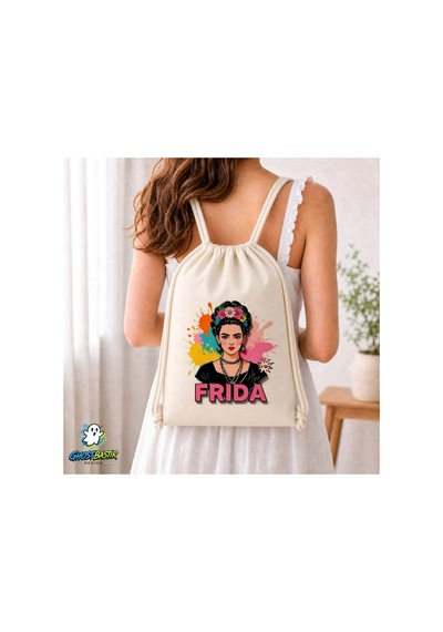 Ghostbastır Design Frida Kahlo Büzgülü Keten Çanta C096 Bej