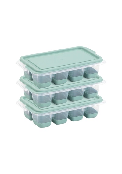 3lü Mini Kapaklı Silikon Buzluk - Kolay Çıkarım, Güvenli İstifleme, Kompakt Tasarım, Kırılmaz, Gıdayla Uyumlu, Üst Üste Dizilebilir Pratik Buz Haznesi Yeşil Çok Renkli