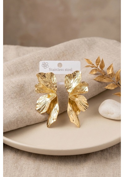 316l Çelik Gold Renk Lotus Yaprak Model Kadın Küpe