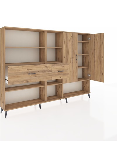 Arges Dolap 10 Raflı 2 Çekmeceli 2 Kapaklı 220x30x163 Çam-çam Çam-çam