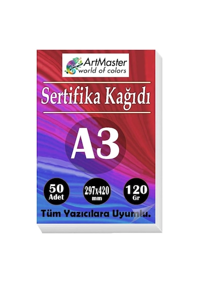 A3 Sertifika Kağıdı 50 Adet 120 Gram Kalın Fotokopi Kağıdı Tüm Yazıcılara Uyumlu 29.7x42 Cm Kal