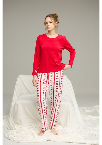 Siyah İnci Örme Pamuklu Pijama Takım25240225 Kırmızı