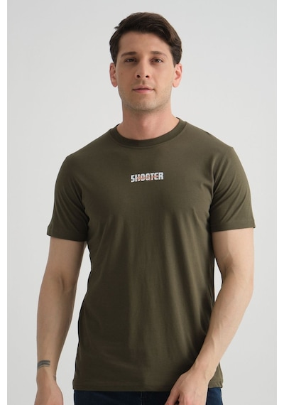 Shooter Sportwear Shooter Erkek T-shirt Minimal Baskılı Pamuklu Kumaş Standart Kalıp Haki