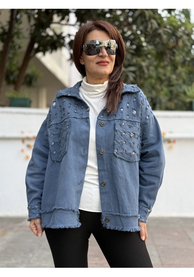 İtalyan Pullu Gabardin Ceket İndigo Mavi 50 Bedene Kadar