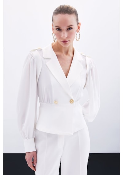 Sateen Kruvaze Kısa Ceket - Ekru-135797 Ekru