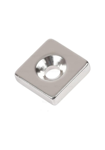 Dünya Magnet 5 Adet, Havşa Delikli, Neodyum Mıknatıs, 20x20x5 Mm, D:10/5 Mm, Köşeli, Güçlü Magnet, N35 Kalite