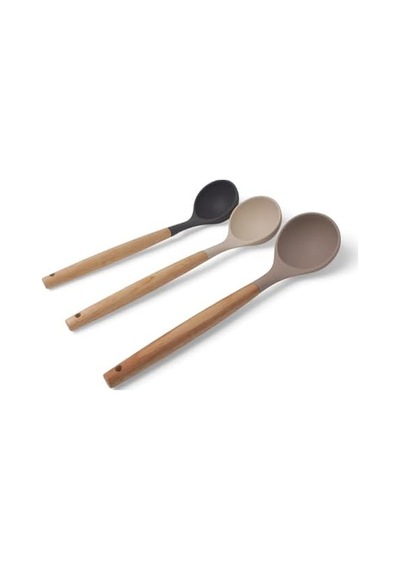 Bambu Saplı Silikon Kepçe, Bambu Uzun Silikon Çorba Ve Sos Kepçesi 27cm 3 Renk Seçenekli Siyah -