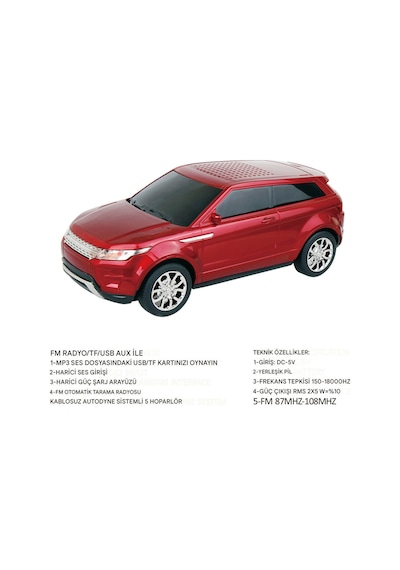 Kırmızı Şarjlı Lüks Suv Tasarımlı Usb/aux Çıkışlı Fm Radyolu Bluetooth Hoparlör Speaker