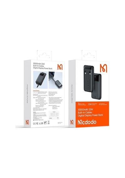 Mcdodo MC-0231 10000 mAh 33W Göstergeli Çift Kablolu Powerbank Siyah