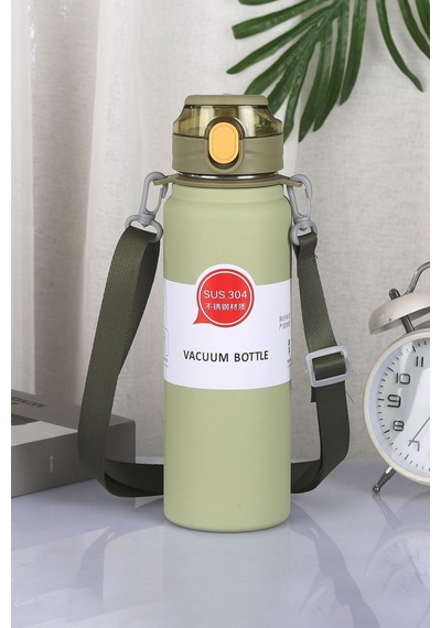 304 L Çelik Yeşil 800 Ml Askılı Ve Pipetli Matara Suluk Cin411ys